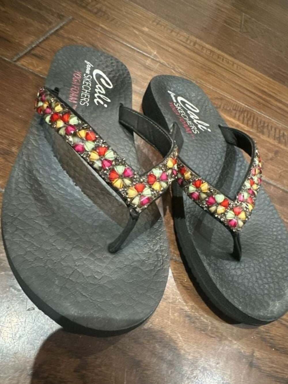 Cali from Skechers Meditation Yoga Foam Multicolored Gem Daisy Sandals
